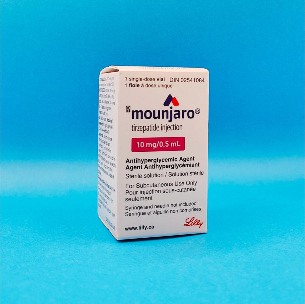 Mounjaro injection vial for weekly weight loss dosing