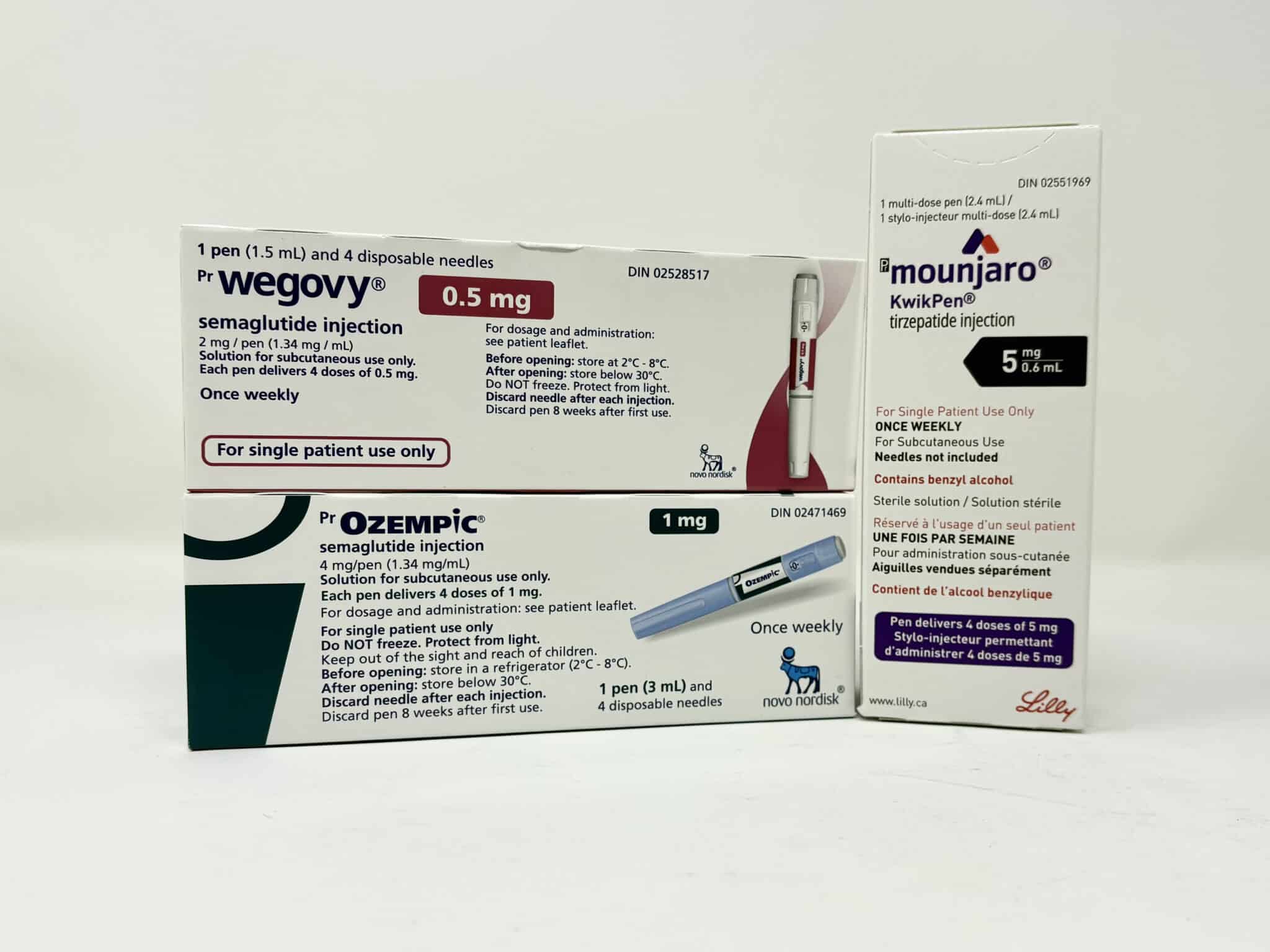 Mounjaro and Wegovy injection pens used for weight loss treatment